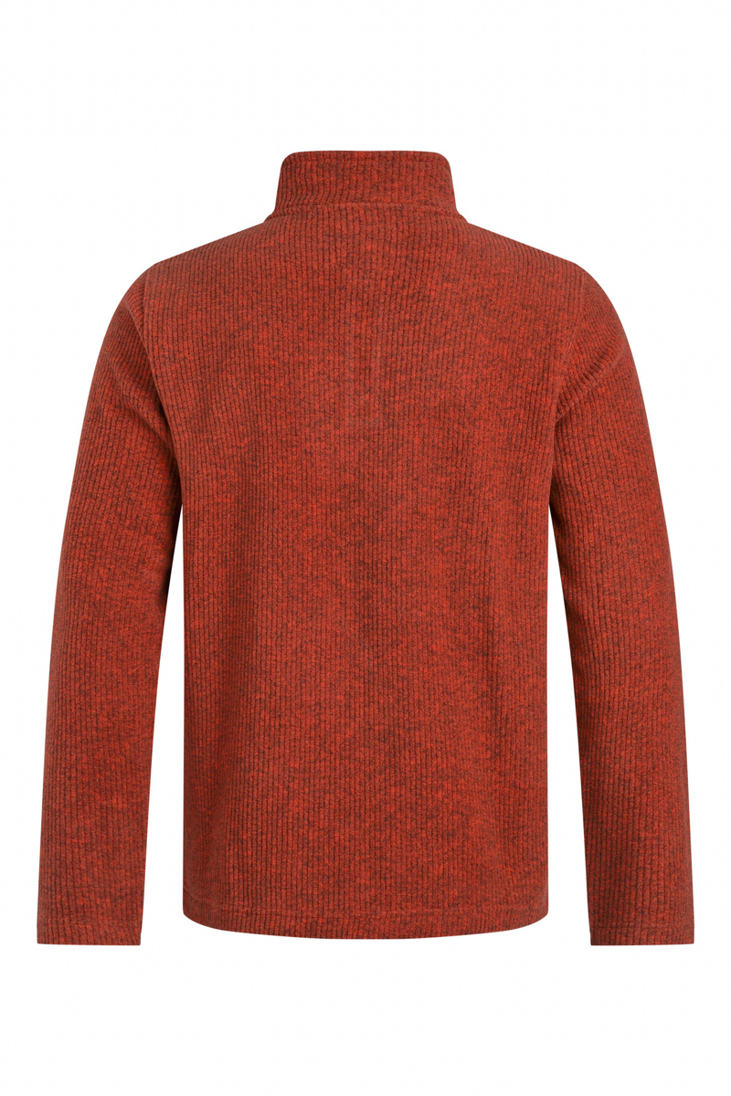 Weirdfish Newport Quarter Zip Ribbed Fleece Mens in Rust Leaves-5