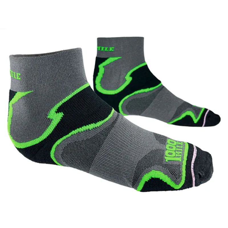 1000 Mile Fusion Double layer Anklet Sock Mens in Black/Green-1