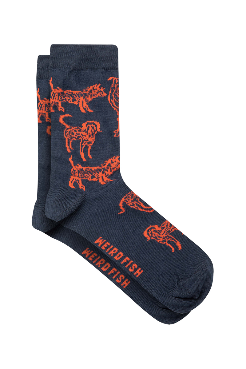 Weirdfish Parade Patterned Socks 3pk Womens in Rust Leaves-1