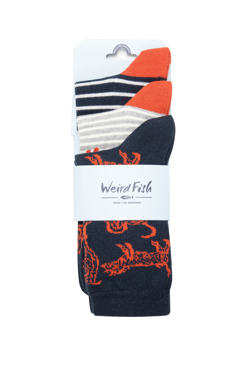 Weirdfish Parade Patterned Socks 3pk Womens in Rust Leaves-4