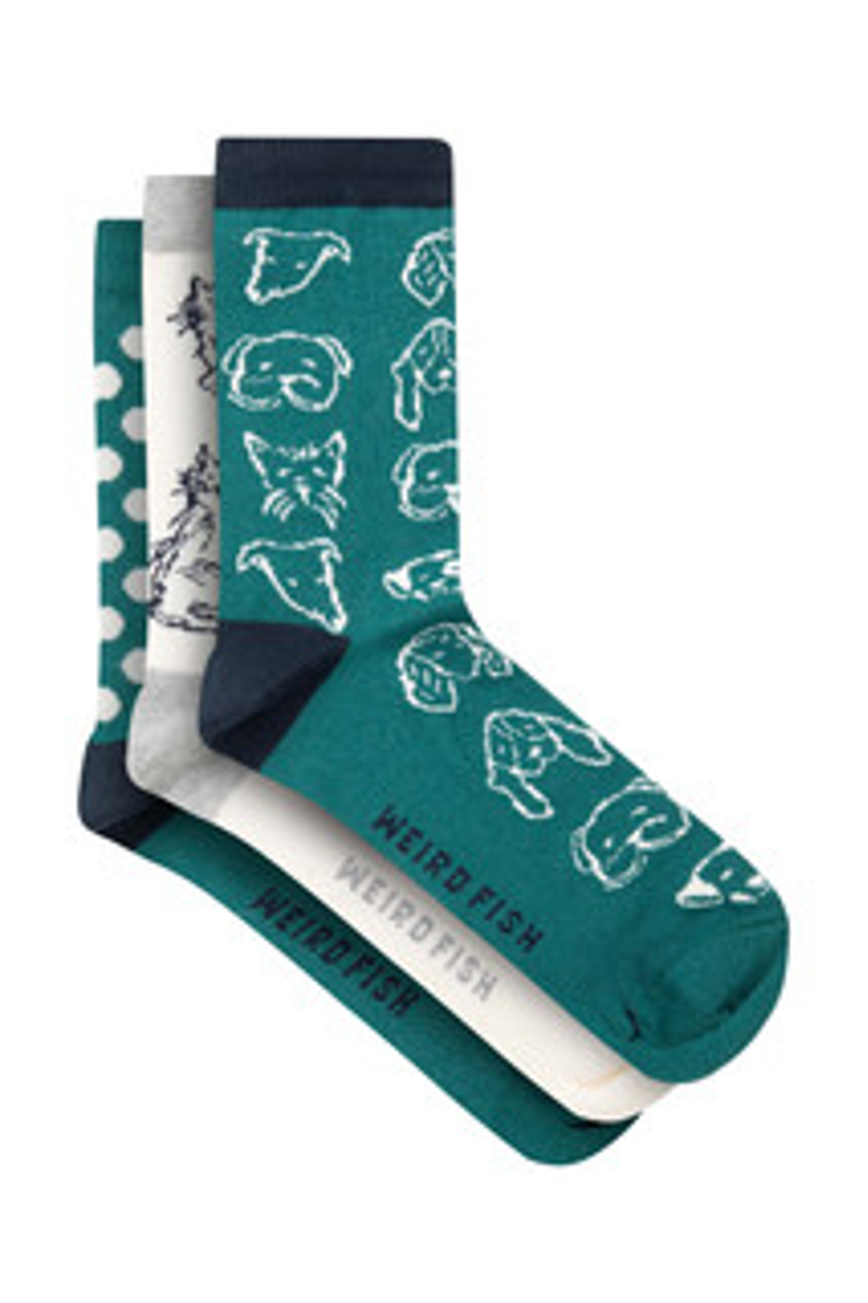 Weirdfish Parade Patterned Socks 3pk Womens in Deep Teal