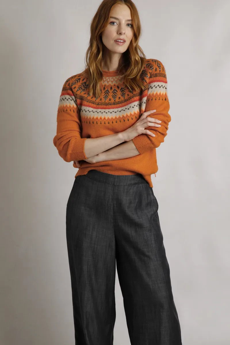 Weirdfish Lowell Fairisle Jumper Womens in Brick Orange