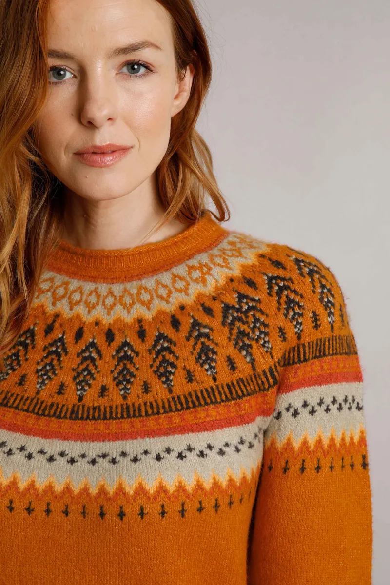 Weirdfish Lowell Fairisle Jumper Womens in Brick Orange-6
