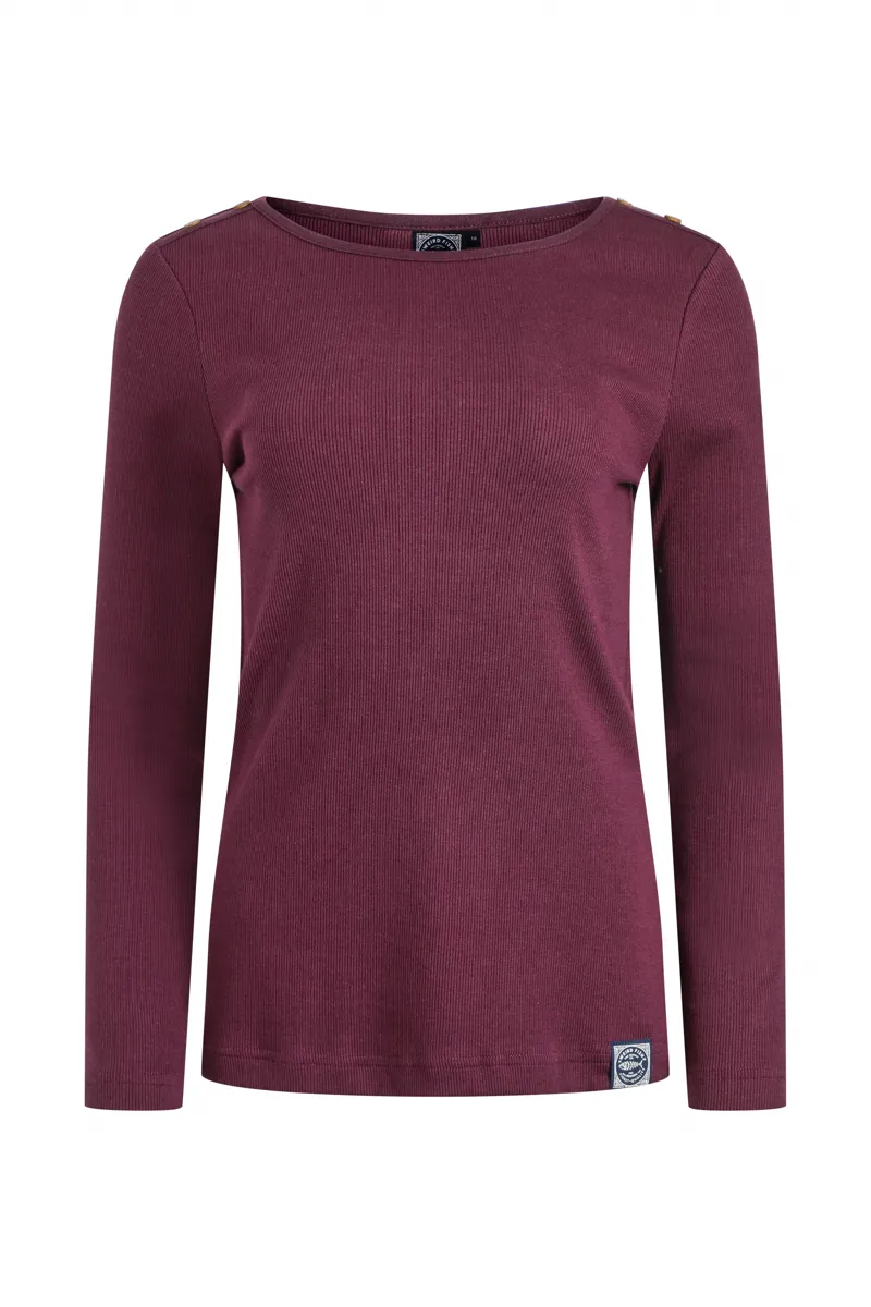 Weirdfish Maine Organic Long Sleeve Outfitter Tee Womens in Aubergine-1