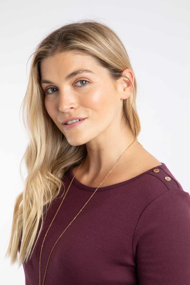 Weirdfish Maine Organic Long Sleeve Outfitter Tee Womens in Aubergine-4