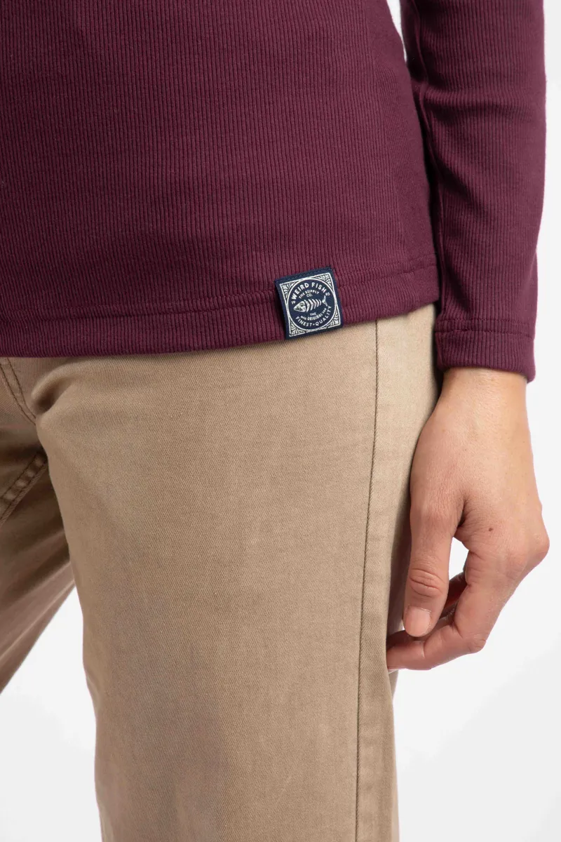 Weirdfish Maine Organic Long Sleeve Outfitter Tee Womens in Aubergine-6