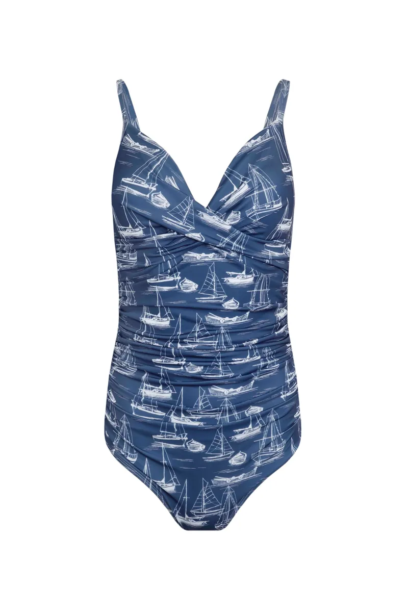 Weirdfish Penelope Printed Swimsuit  Womens in Ensign Blue-2