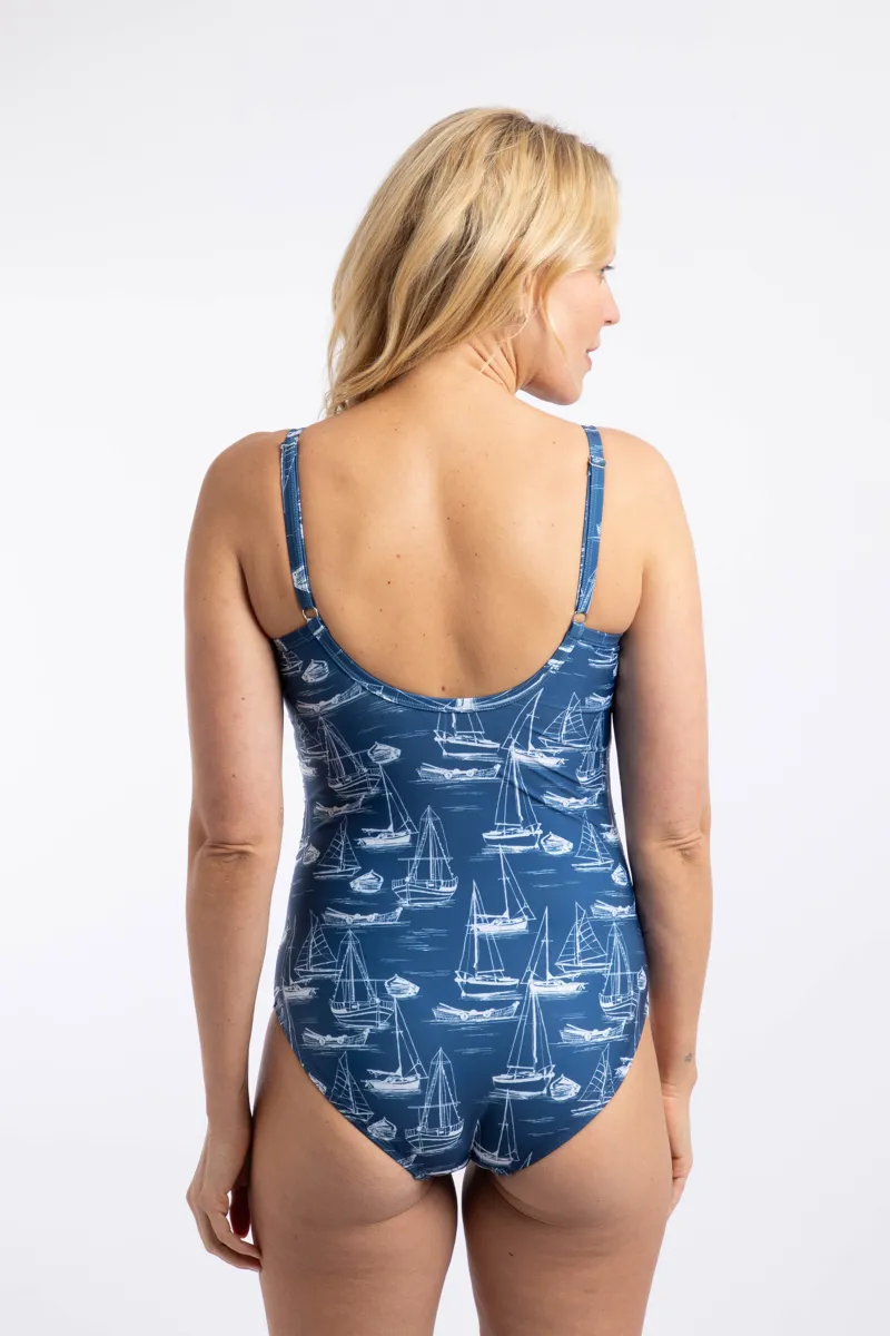 Weirdfish Penelope Printed Swimsuit  Womens in Ensign Blue-3