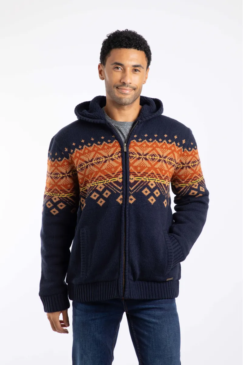 Weirdfish Bradwood  Borg Lined Fair Isle Hoody Mens in Midnight-1