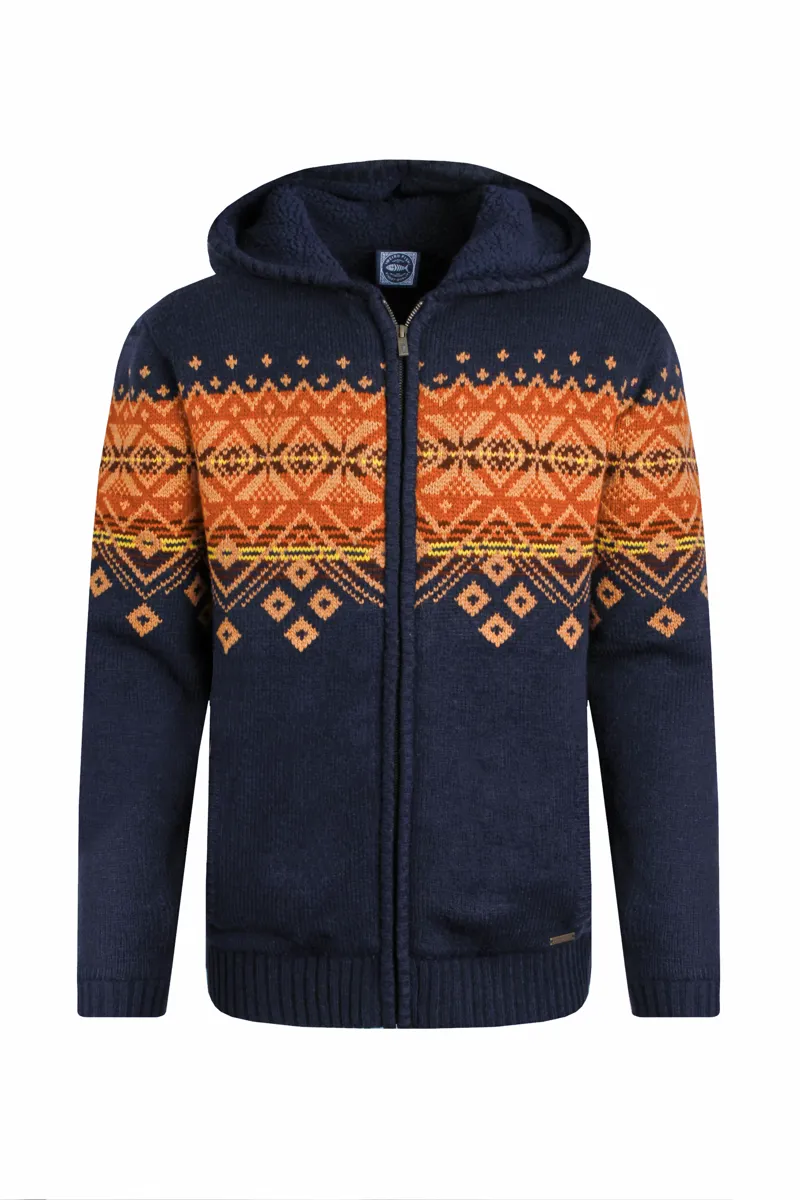 Weirdfish Bradwood  Borg Lined Fair Isle Hoody Mens in Midnight-2