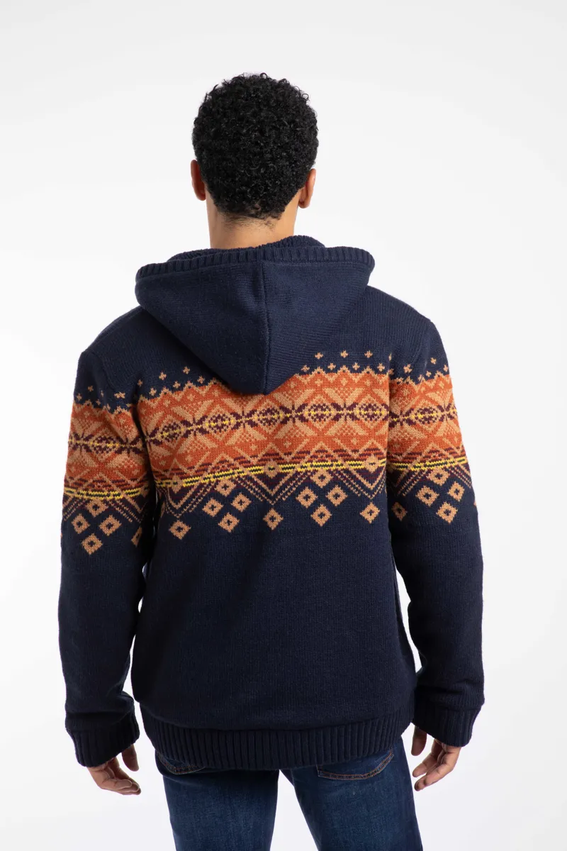 Weirdfish Bradwood  Borg Lined Fair Isle Hoody Mens in Midnight-3