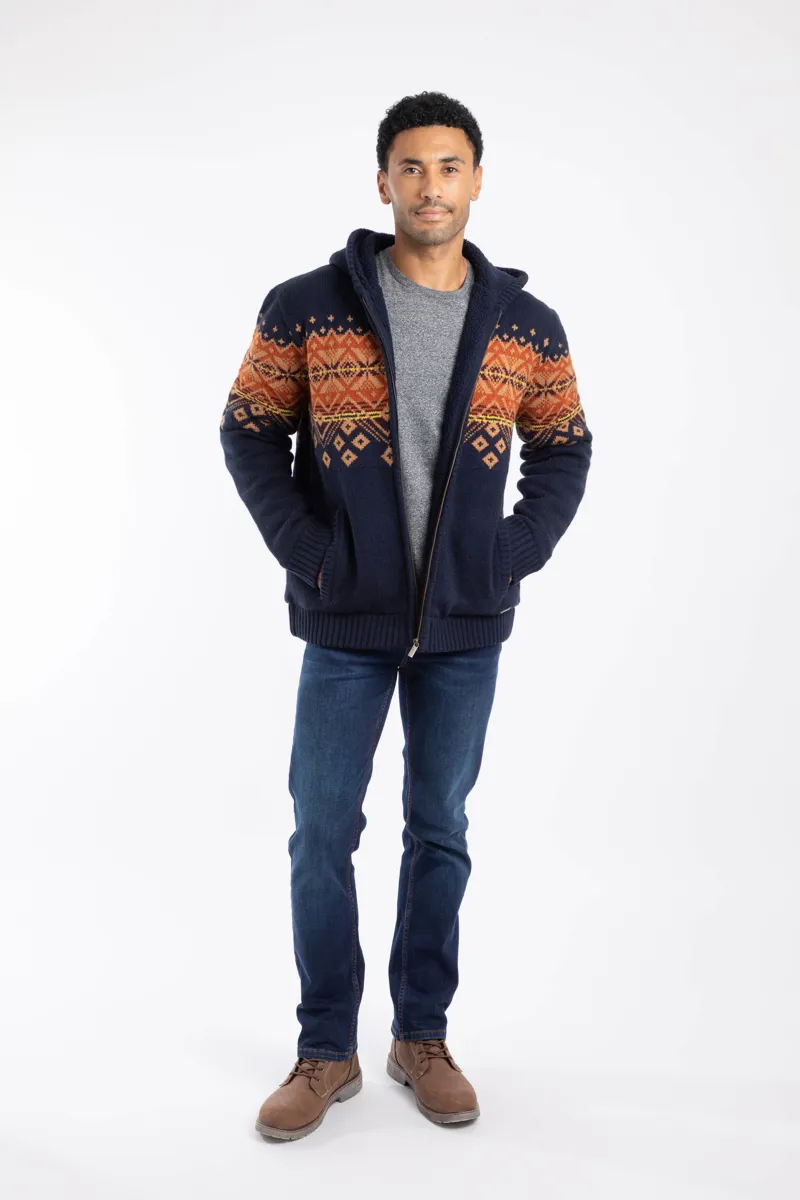 Weirdfish Bradwood  Borg Lined Fair Isle Hoody Mens in Midnight-4