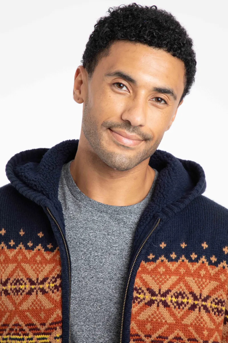 Weirdfish Bradwood  Borg Lined Fair Isle Hoody Mens in Midnight-5