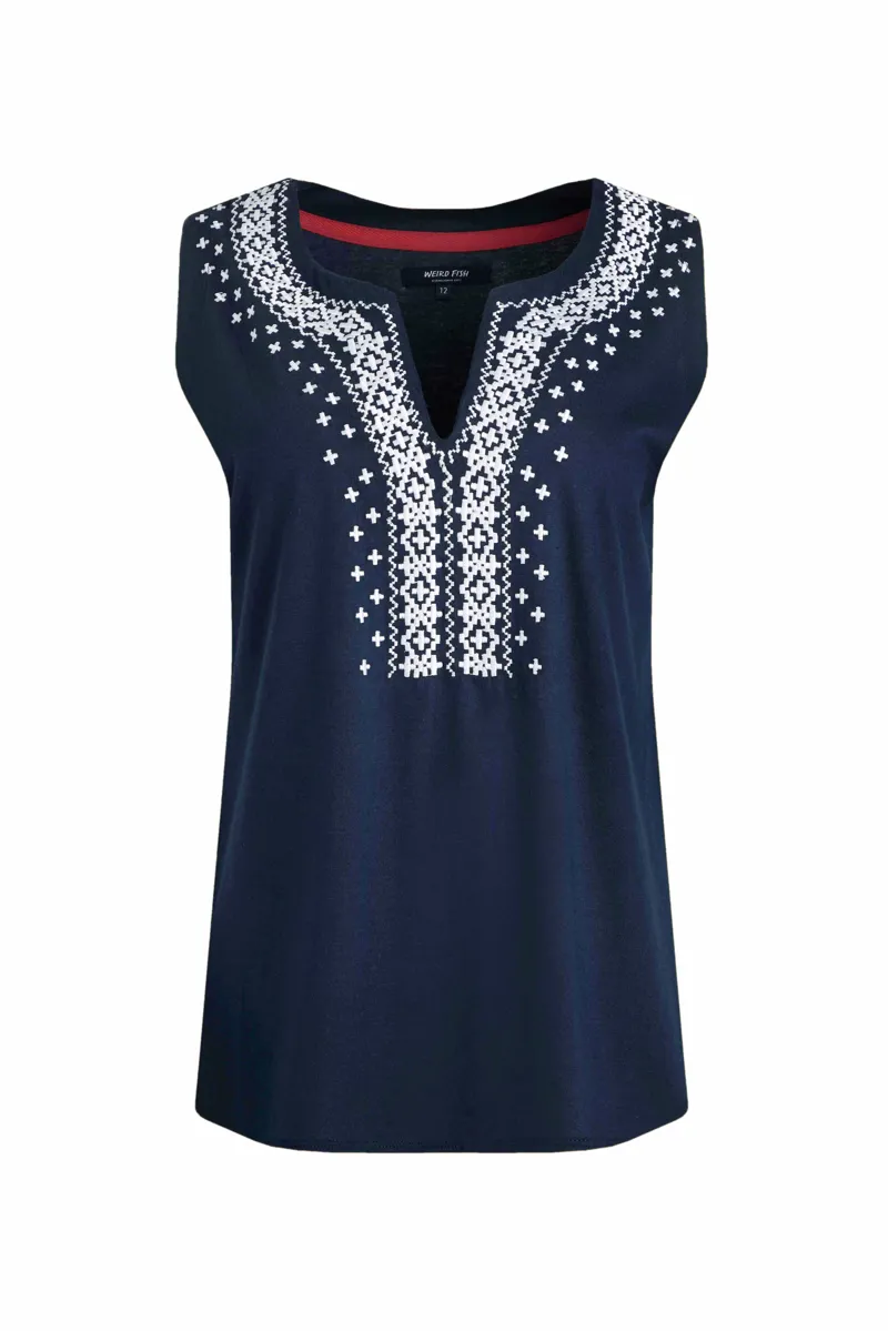 Weirdfish Tirtha Top Womens in Navy-2