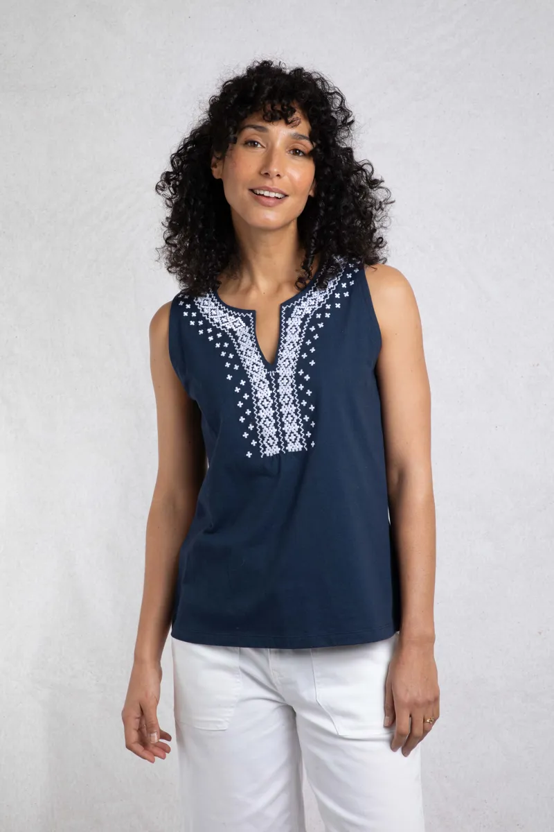 Weirdfish Tirtha Top Womens in Navy-4