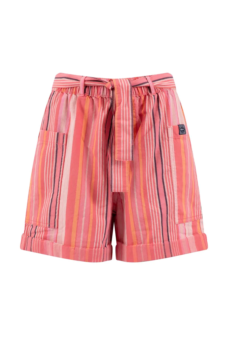 Weirdfish Wilder Striped Summer Short Womens in Flamingo-2