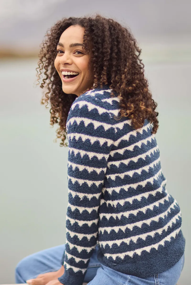 Weirdfish Tyla Cosy Knit Scalloped Jumper Womens in Navy