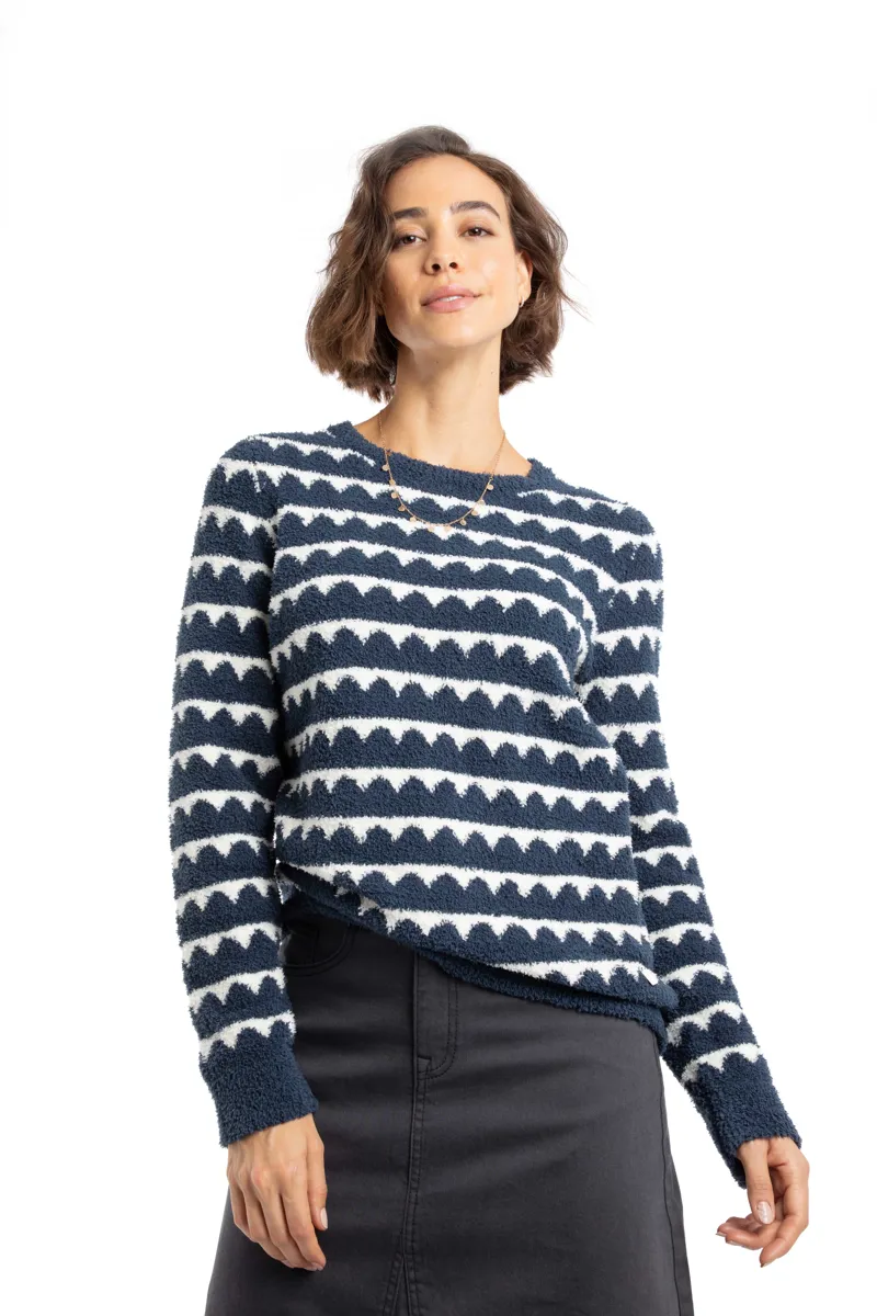 Weirdfish Tyla Cosy Knit Scalloped Jumper Womens in Navy-1