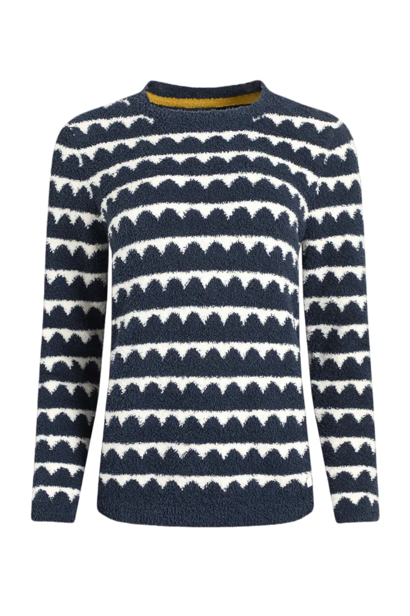 Weirdfish Tyla Cosy Knit Scalloped Jumper Womens in Navy-2