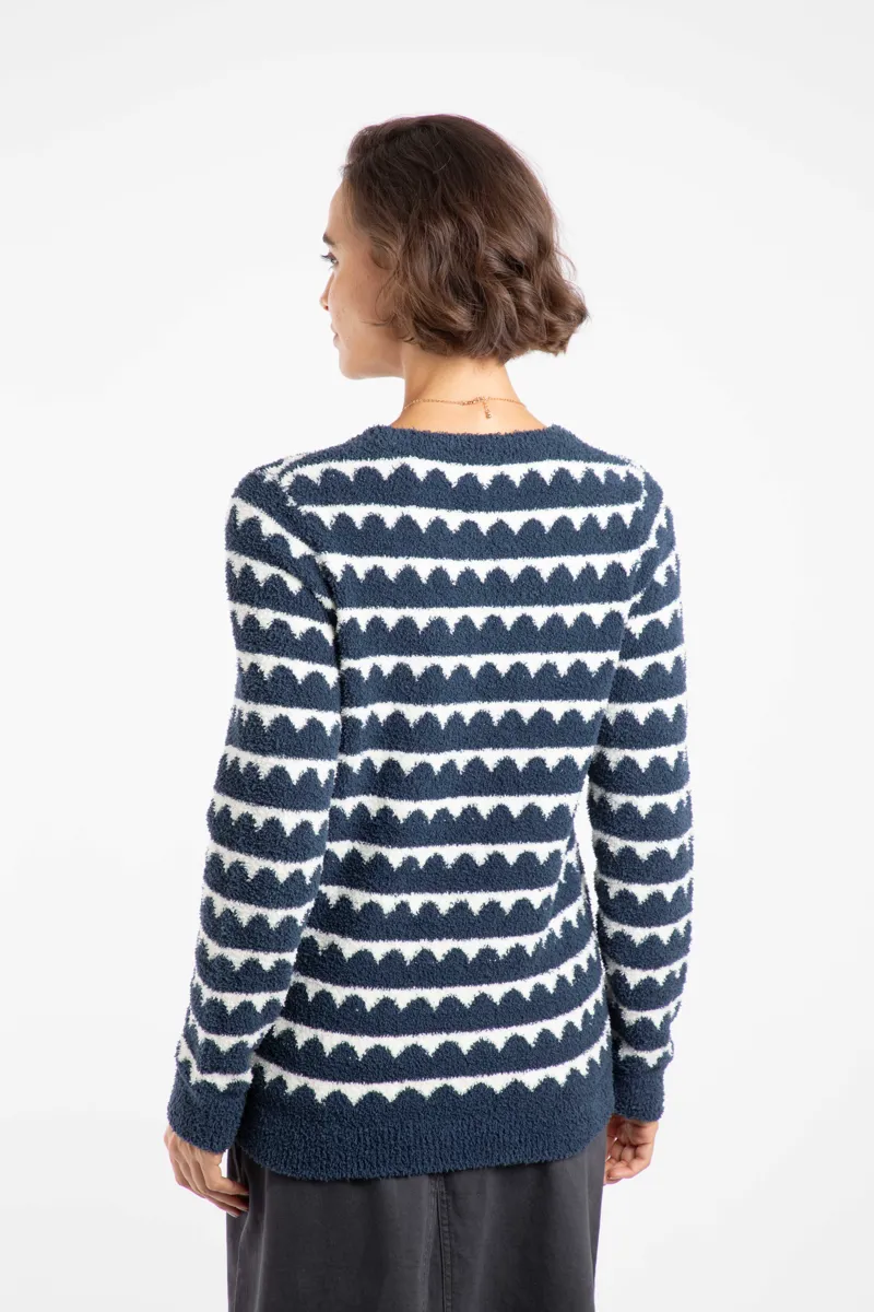 Weirdfish Tyla Cosy Knit Scalloped Jumper Womens in Navy-3