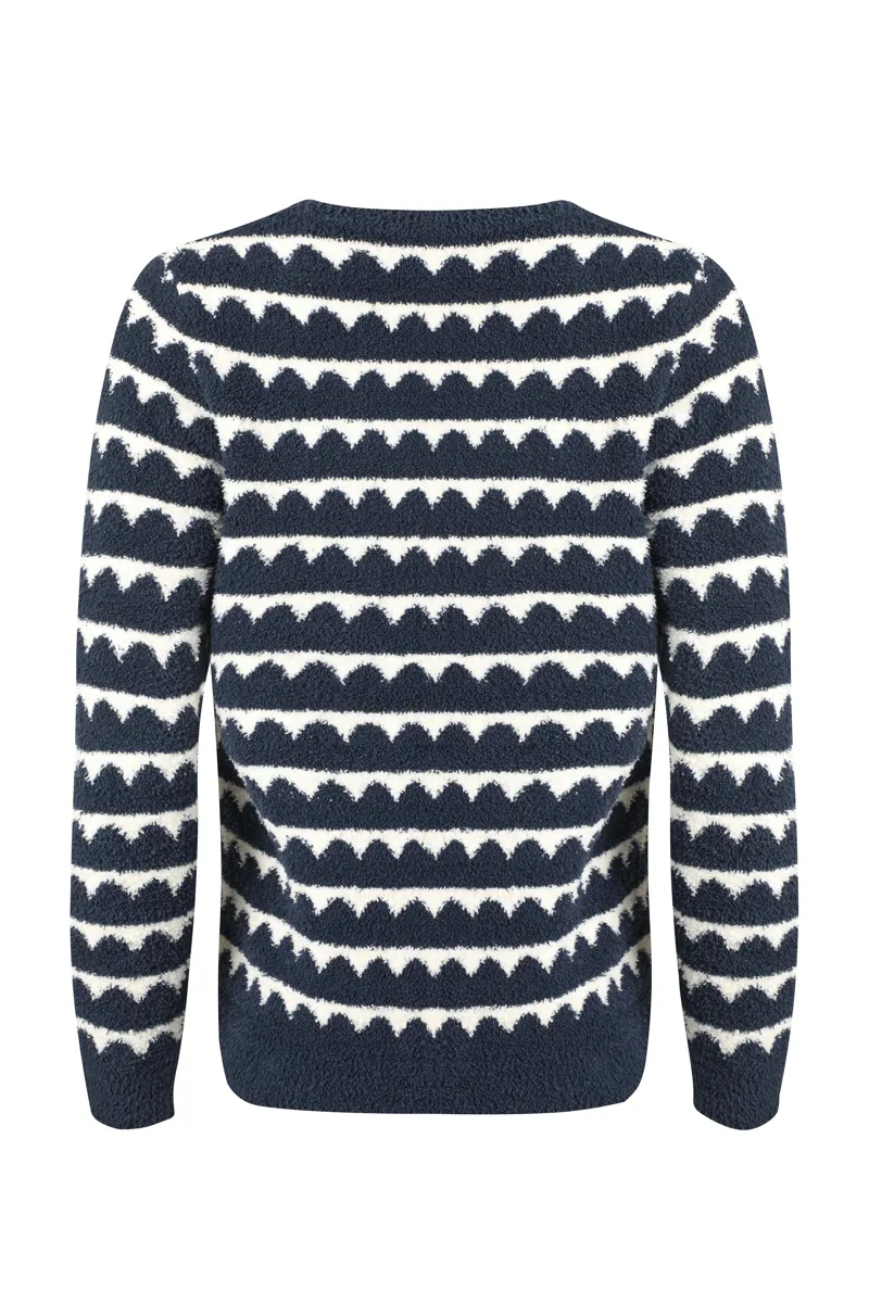 Weirdfish Tyla Cosy Knit Scalloped Jumper Womens in Navy-6