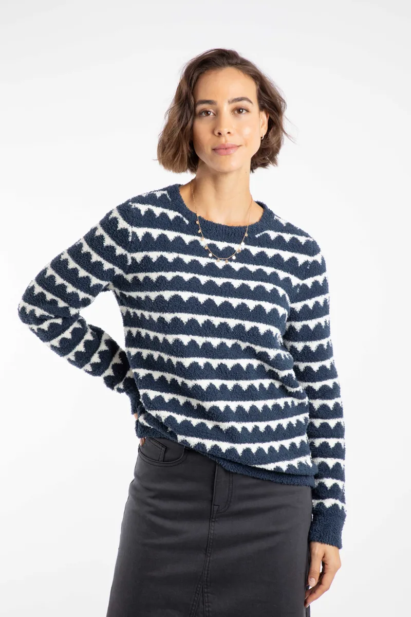 Weirdfish Tyla Cosy Knit Scalloped Jumper Womens in Navy-8