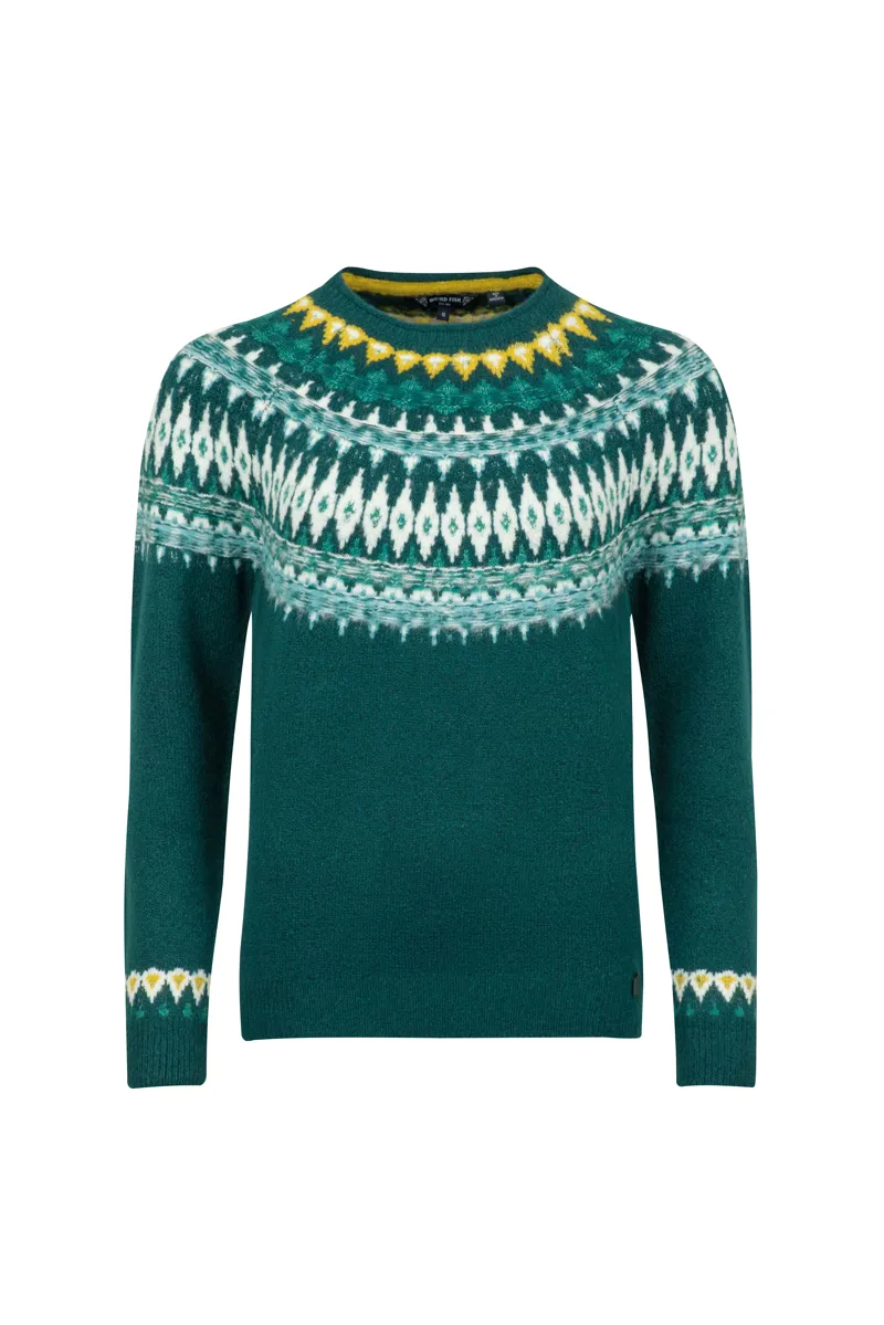 Weirdfish Lowell Eco Fair Isle Jumper Womens in Deep Teal-1