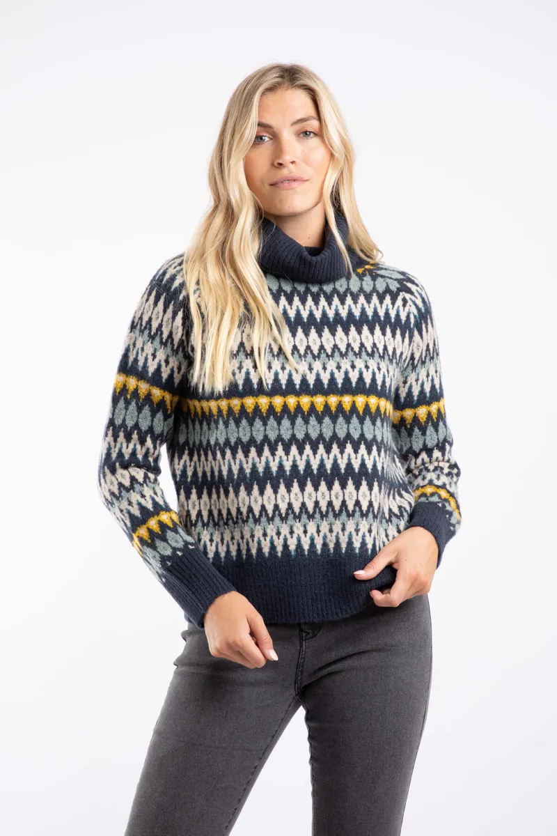Weirdfish Annecy Eco Fair Isle Roll Neck Jumper Womens in Midnight-1