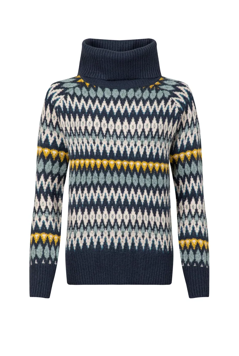 Weirdfish Annecy Eco Fair Isle Roll Neck Jumper Womens in Midnight-2