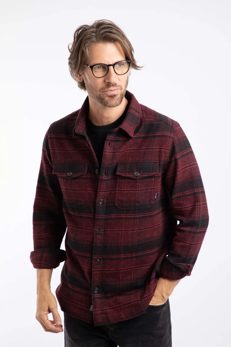 Weirdfish Bosco Check Over Shirt Mens in Garnet-1