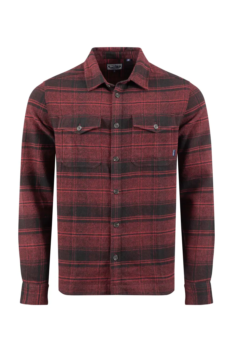 Weirdfish Bosco Check Over Shirt Mens in Garnet-2