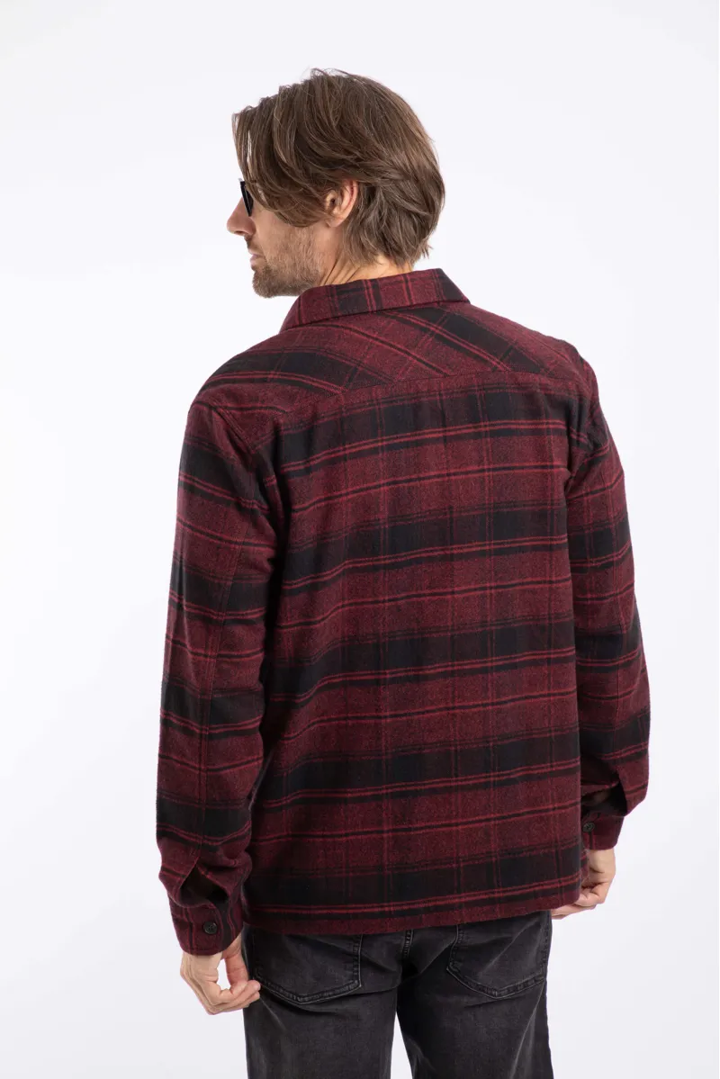 Weirdfish Bosco Check Over Shirt Mens in Garnet-3