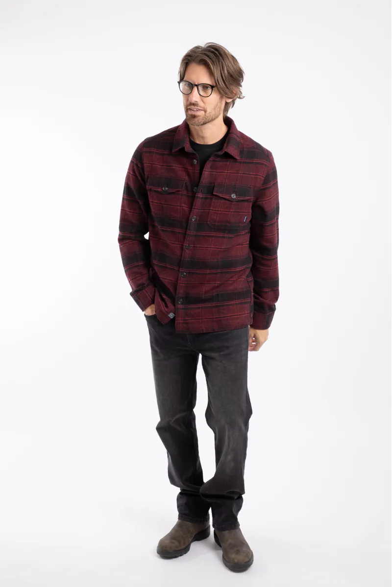 Weirdfish Bosco Check Over Shirt Mens in Garnet-4