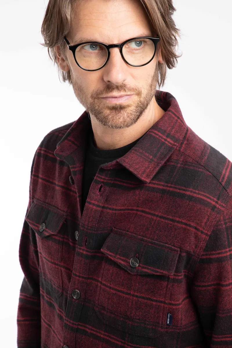 Weirdfish Bosco Check Over Shirt Mens in Garnet-5