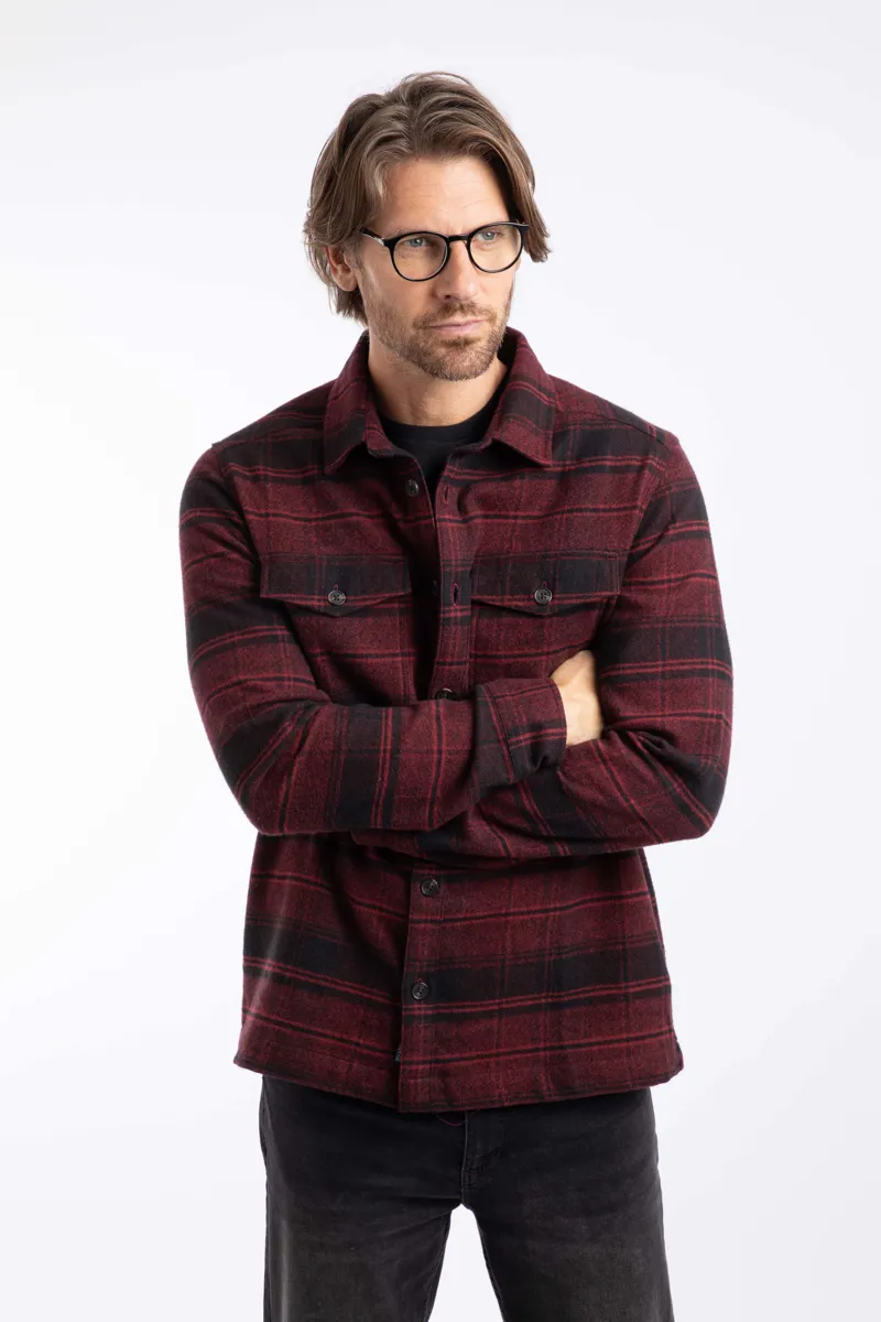 Weirdfish Bosco Check Over Shirt Mens in Garnet-7