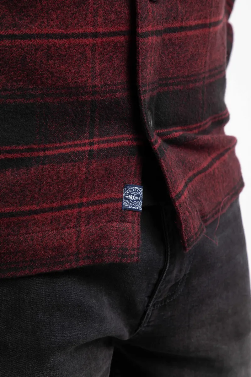 Weirdfish Bosco Check Over Shirt Mens in Garnet-8