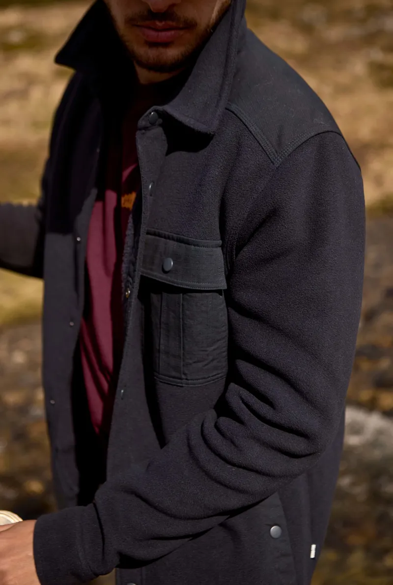 Weirdfish Boyd Plain Polar Fleece Shirt  Mens in Navy-10