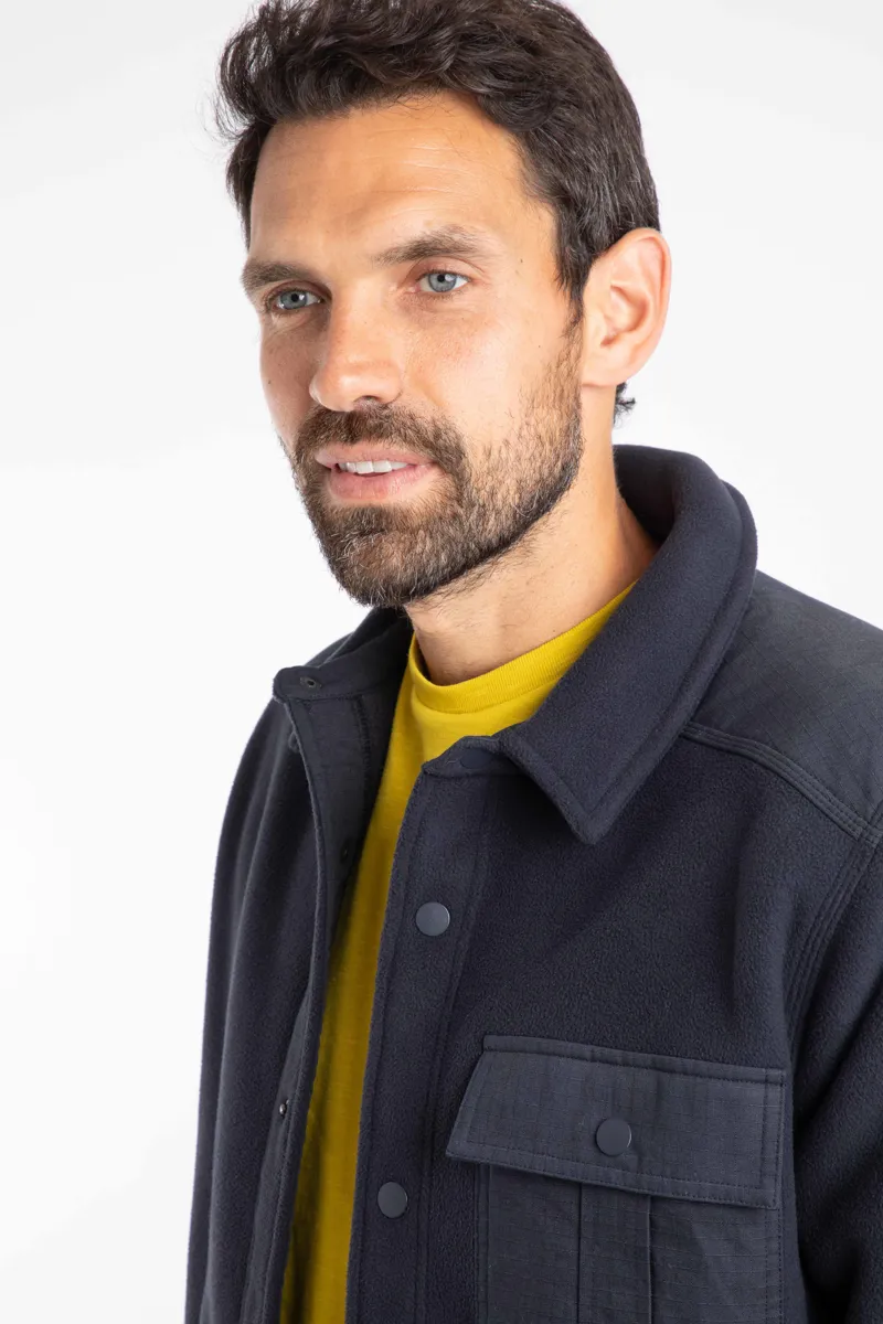 Weirdfish Boyd Plain Polar Fleece Shirt  Mens in Navy-5