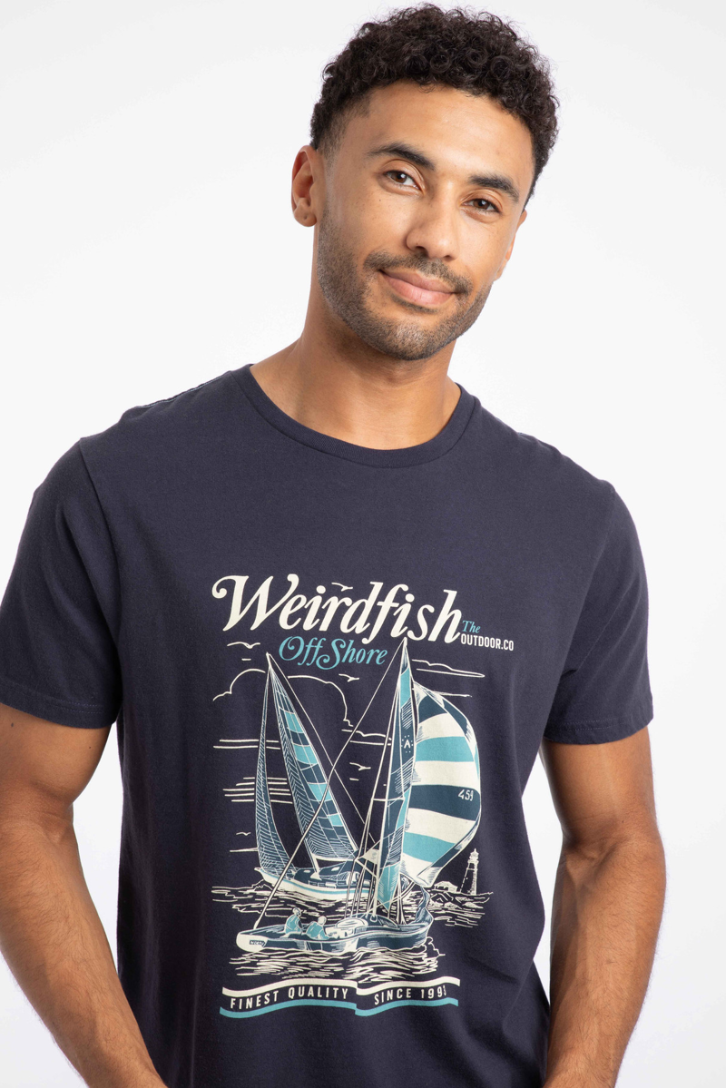 Weirdfish Off Shore Heritage Wash Graphic Tee Mens in Midnight