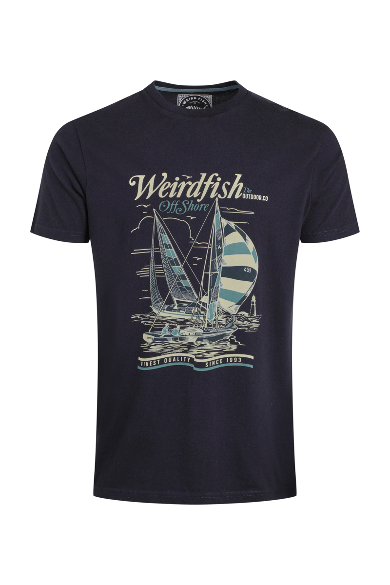 Weirdfish Off Shore Heritage Wash Graphic Tee Mens in Midnight-1