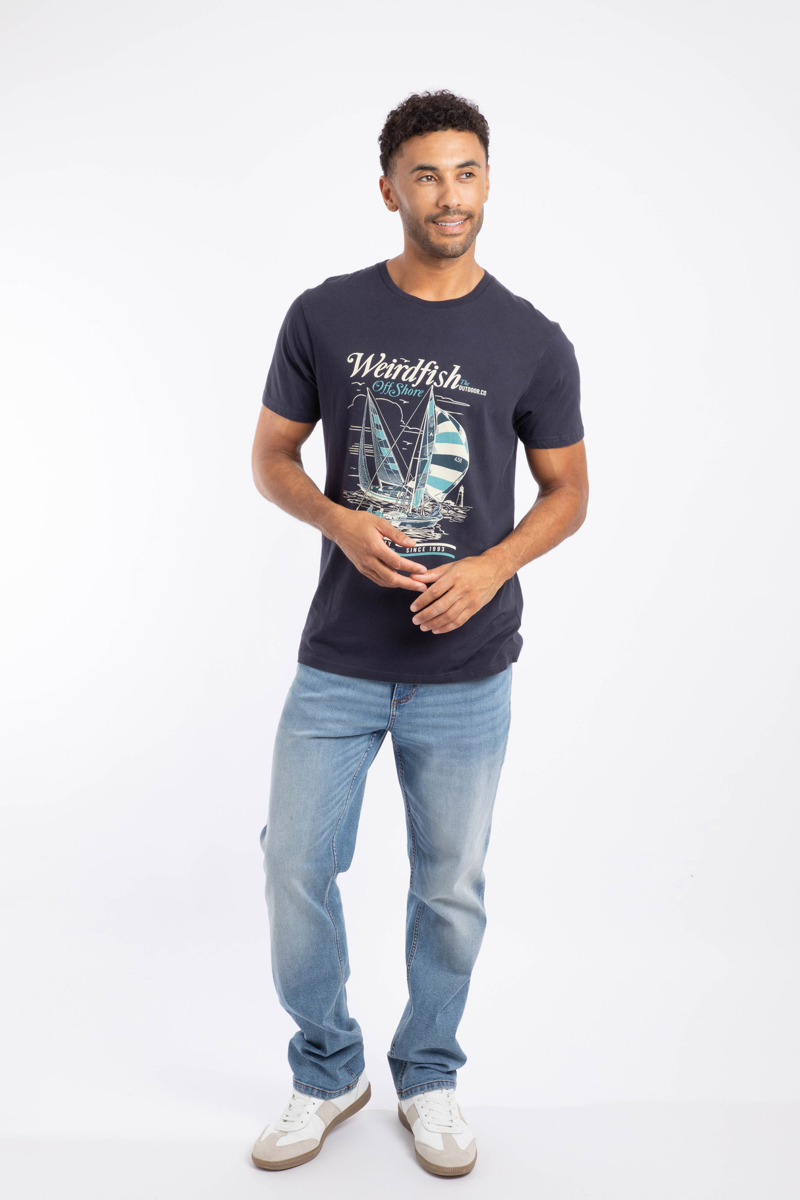 Weirdfish Off Shore Heritage Wash Graphic Tee Mens in Midnight-3