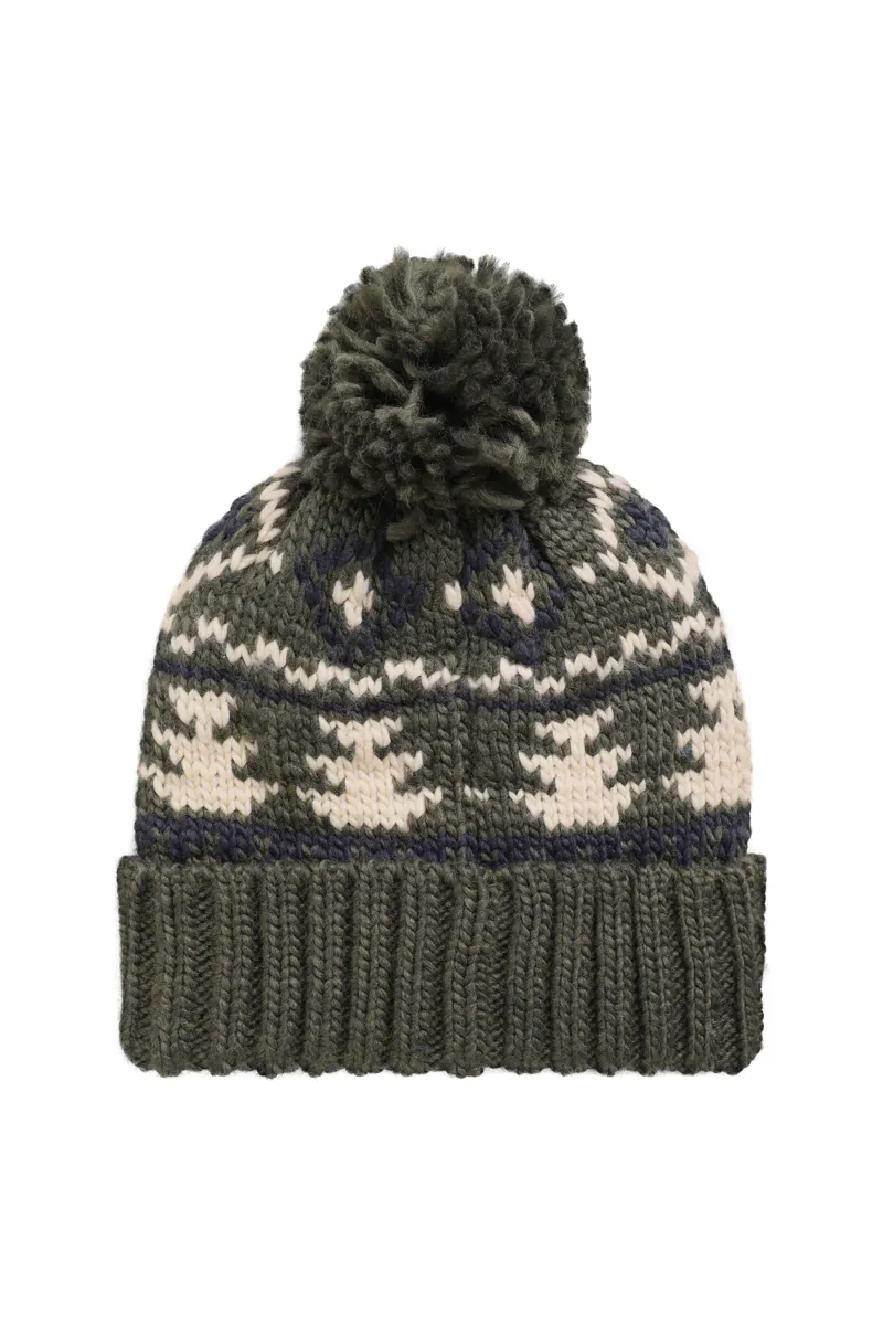 Weirdfish Scotsdale Eco Fair Isle Hat in Deep Lichen Green-3