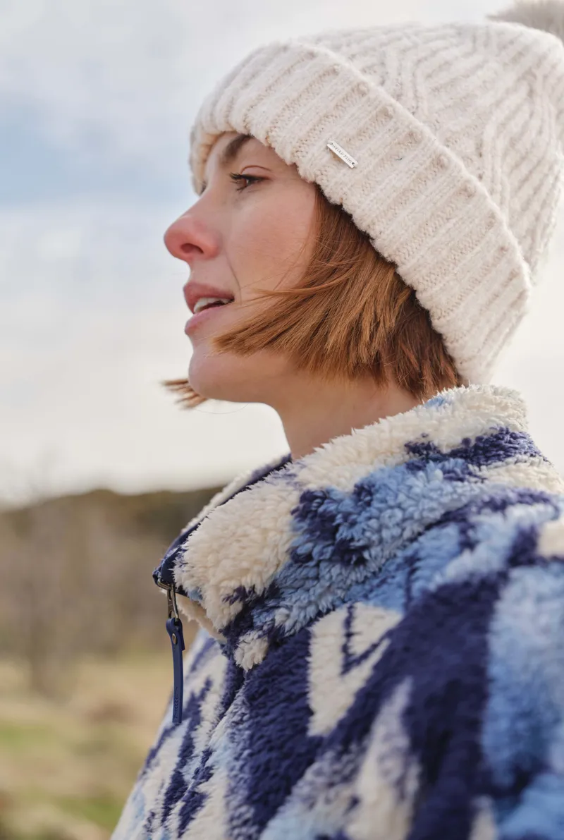 Weirdfish Blagdon Eco Sparkle Bobble Hat in Chalk