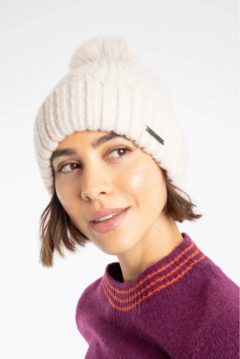 Weirdfish Blagdon Eco Sparkle Bobble Hat in Chalk-1