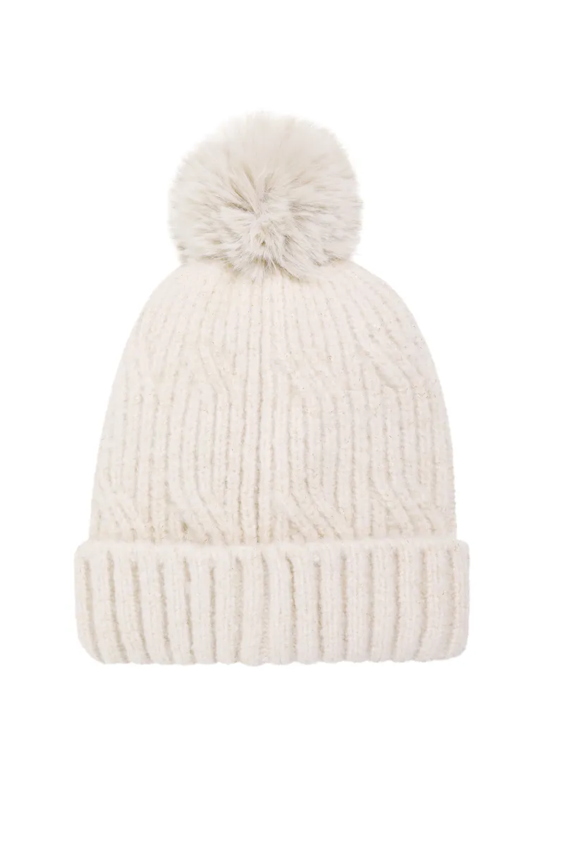 Weirdfish Blagdon Eco Sparkle Bobble Hat in Chalk-4