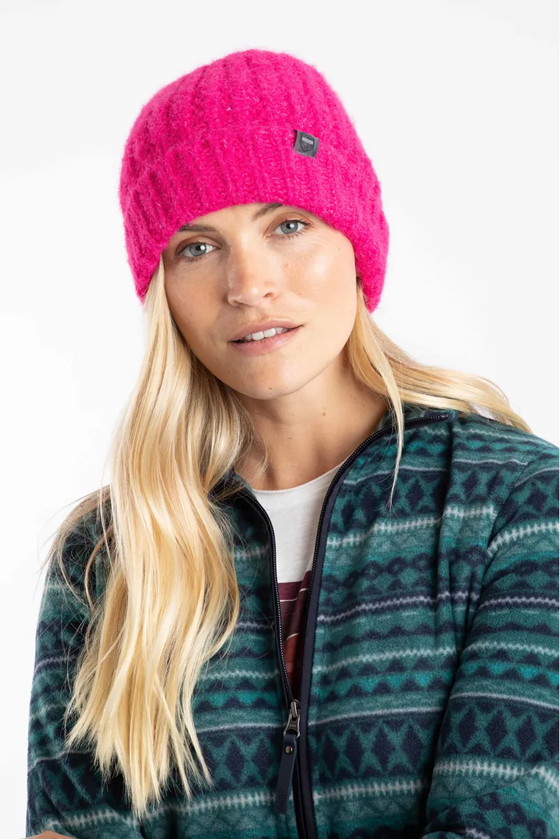 Weirdfish Clare Double Rib Beanie Hat in Fuchsia Punch