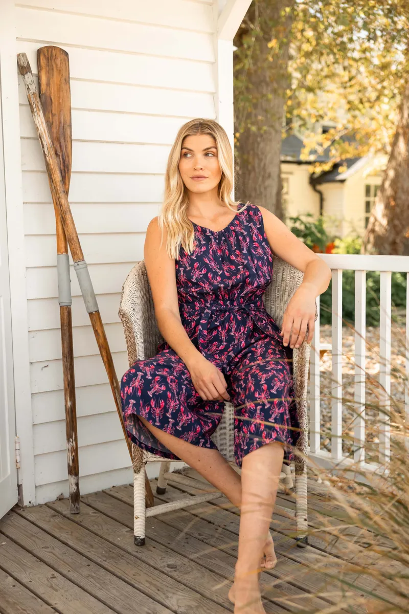 Weirdfish Nalani Printed Viscose Jumpsuit Womens in Midnight Navy