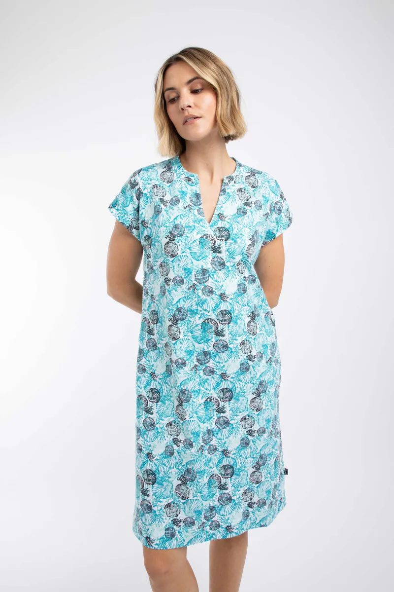 Weirdfish Suffolks  Printed Jersey Dress Womens in Ocean Blue