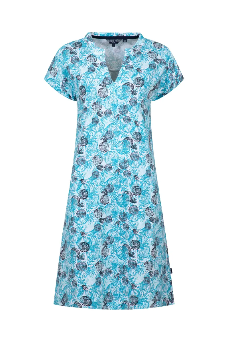 Weirdfish Suffolks  Printed Jersey Dress Womens in Ocean Blue-1