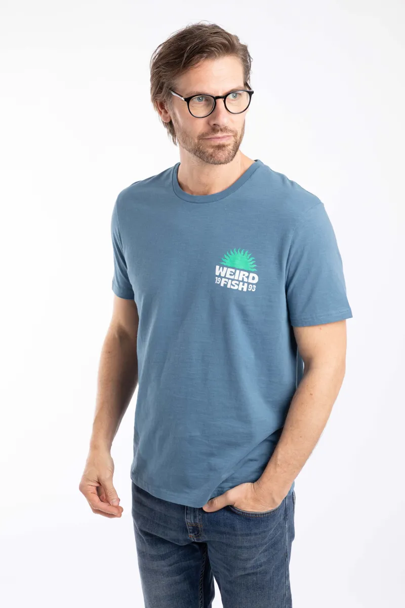 Weirdfish Sun Beam Heritage Wash  Graphic Tee Mens in Washed Blue-1